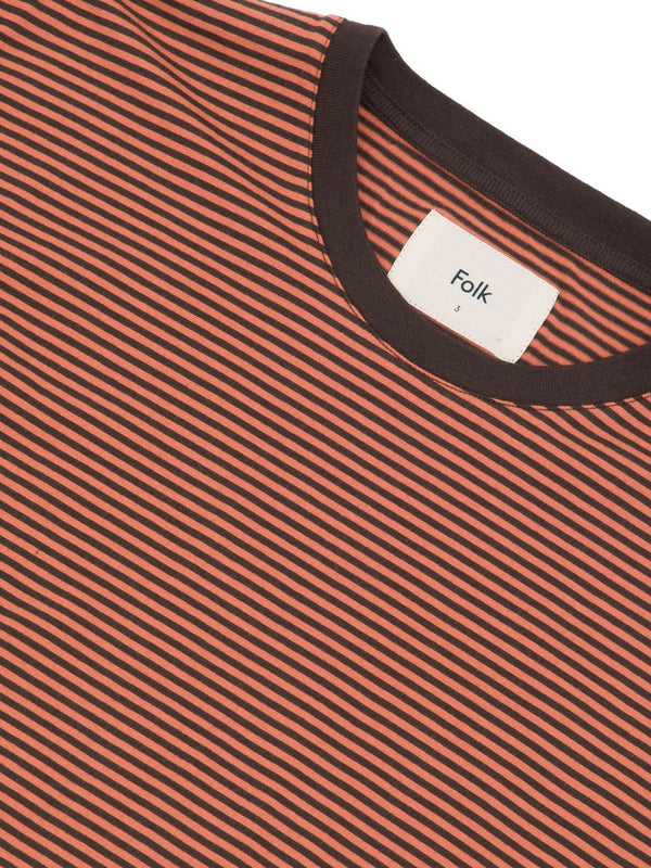 Folk 1x1 Stripe Tee in Rust Brown