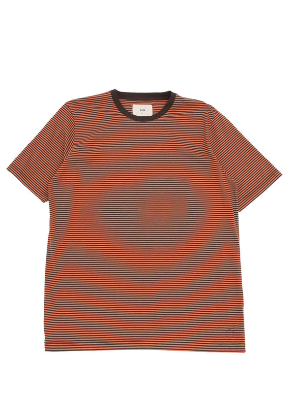 Folk 1x1 Stripe Tee in Rust Brown