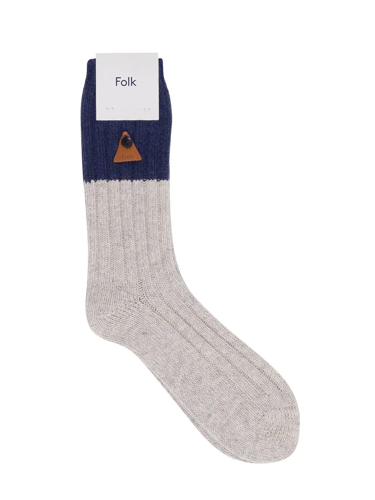 Folk 2 Tone Wool Sock in Navy Silver Mix