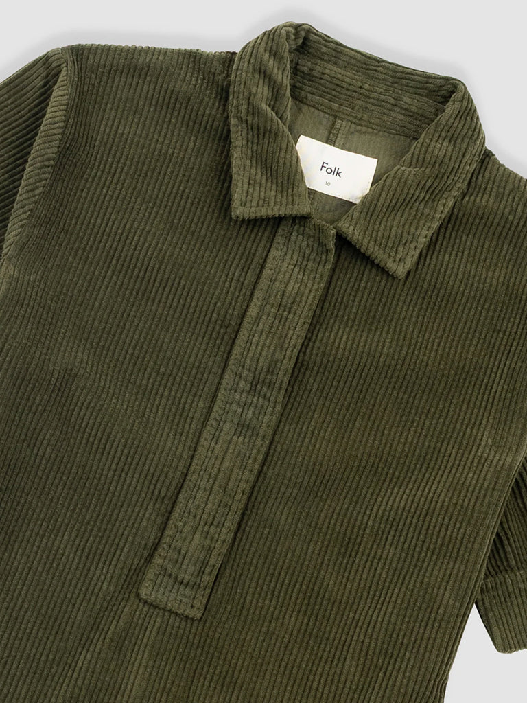 Folk A-Line Zip Dress in Olive Cord