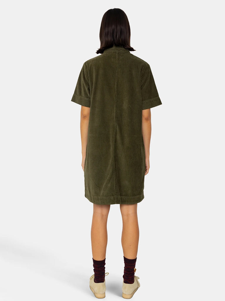 Folk A-Line Zip Dress in Olive Cord
