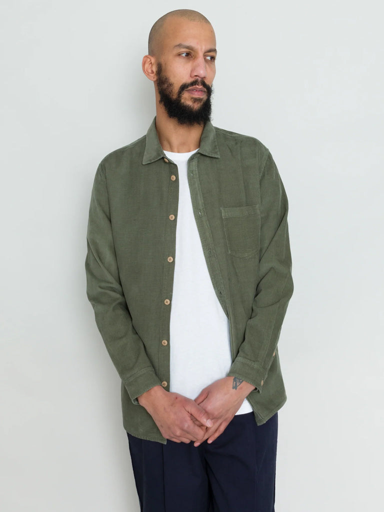 Folk Direction Babycord Shirt in Olive