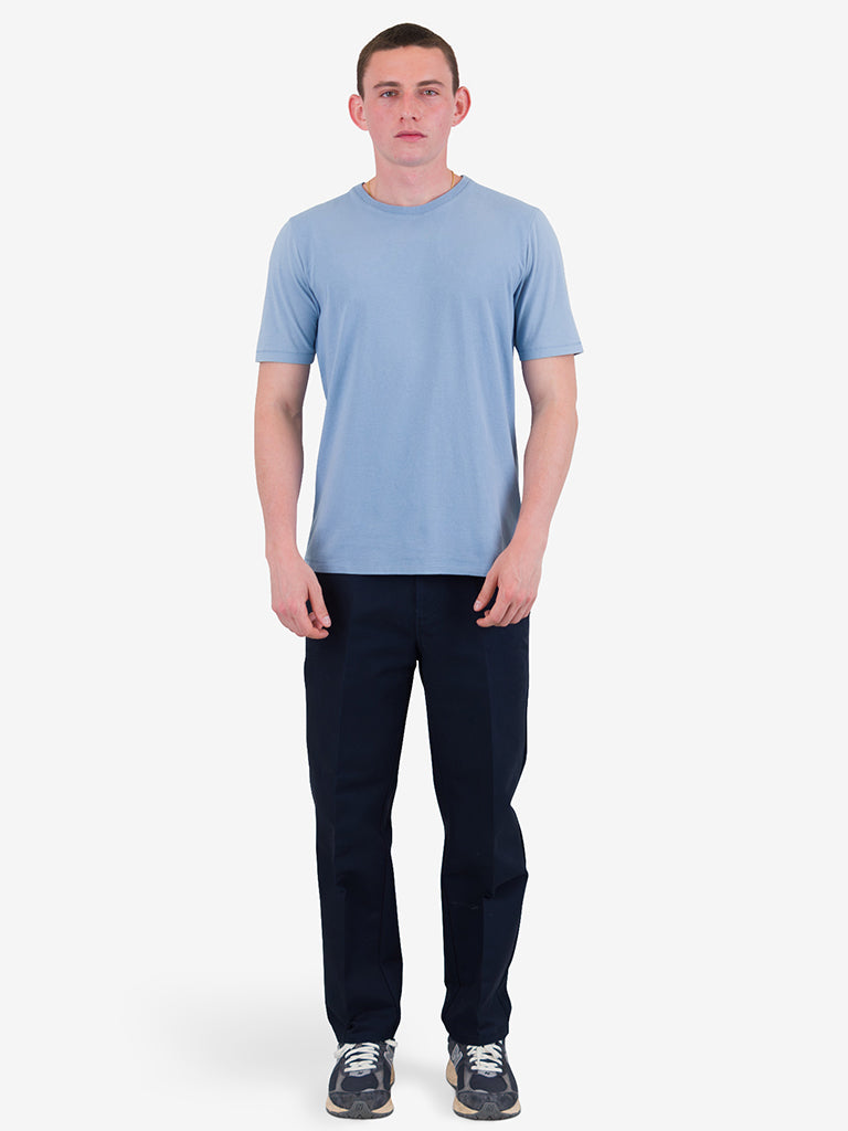 Folk Contrast Sleeve T-Shirt in Soft Blue