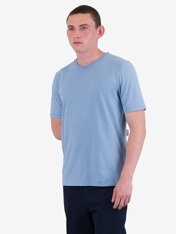 Folk Contrast Sleeve T-Shirt in Soft Blue