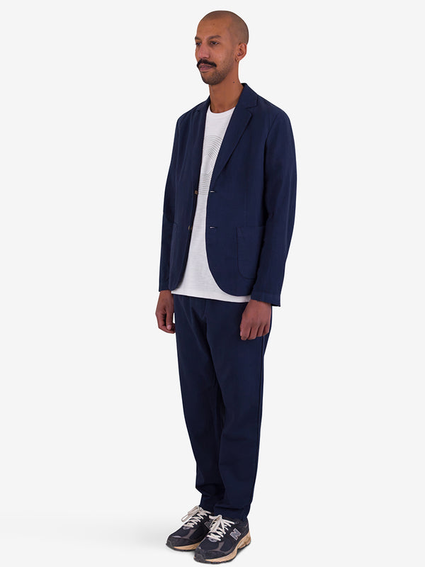 Folk Cotton Linen Blazer in Soft Navy