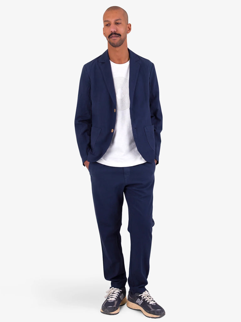 Folk Cotton Linen Drawcord Trouser in Soft Navy