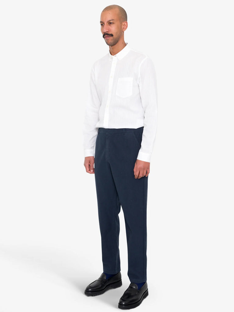 Folk Cotton Linen Trouser Fixed in Soft Navy