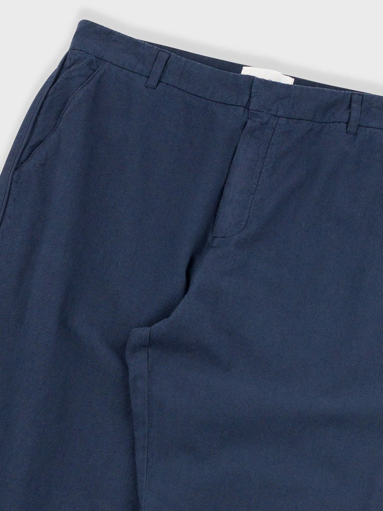 Folk Cotton Linen Trouser Fixed in Soft Navy