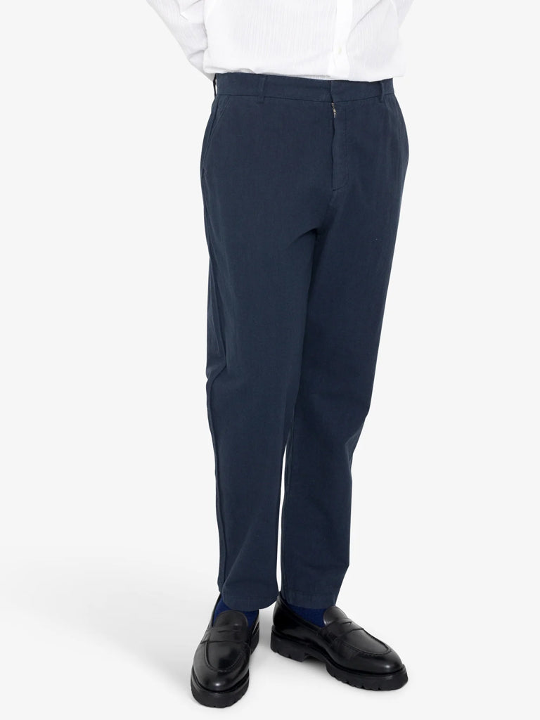 Folk Cotton Linen Trouser Fixed in Soft Navy