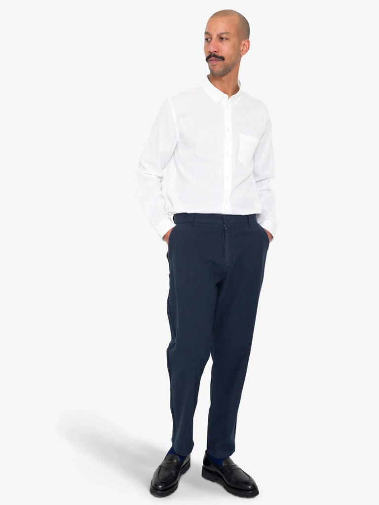 Folk Cotton Linen Trouser Fixed in Soft Navy