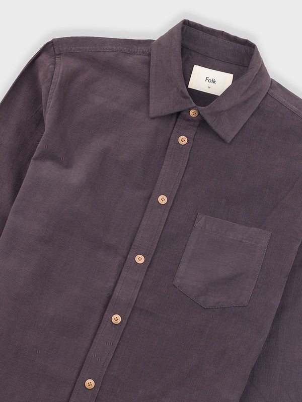 Folk Direction Babycord Shirt in Black Grape
