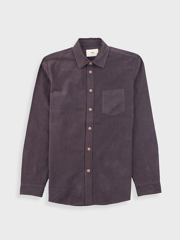 Folk Direction Babycord Shirt in Black Grape