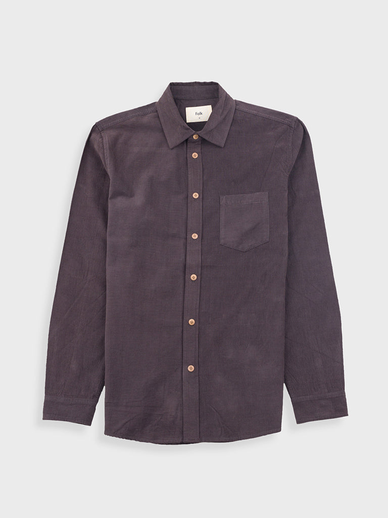 Folk Direction Babycord Shirt in Black Grape