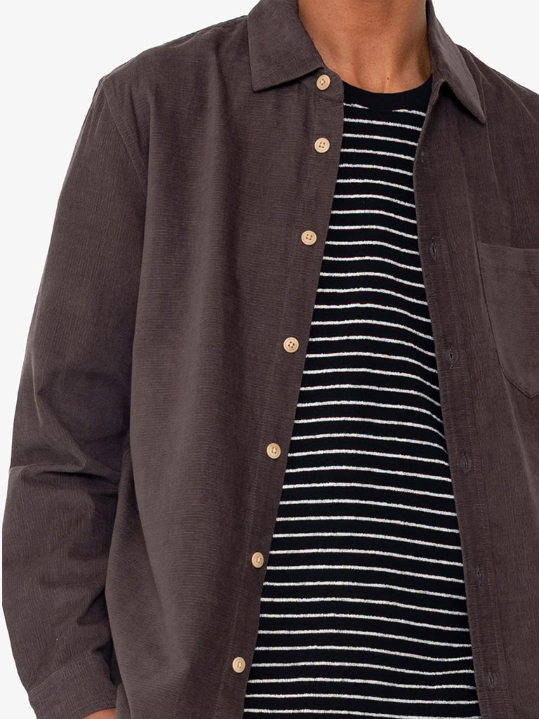 Folk Direction Babycord Shirt in Black Grape