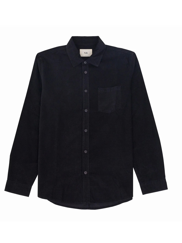 Folk Direction Babycord Shirt in Soft Black