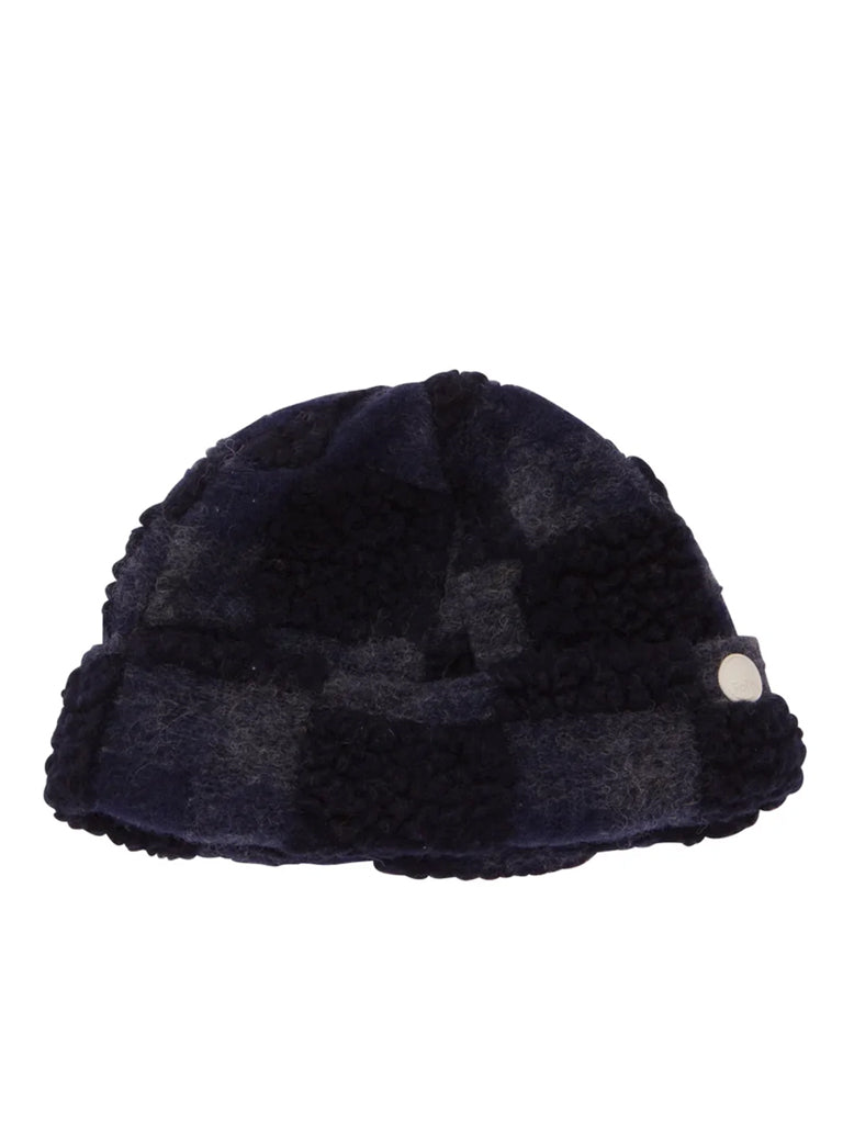 Folk Fleece Beanie in Navy Checkerboard