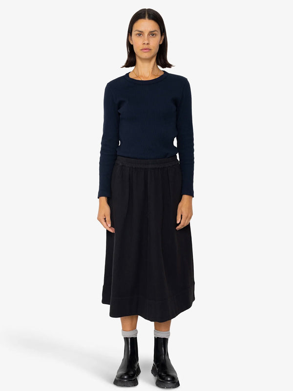 Folk Full Seam Skirt in Black Basketweave