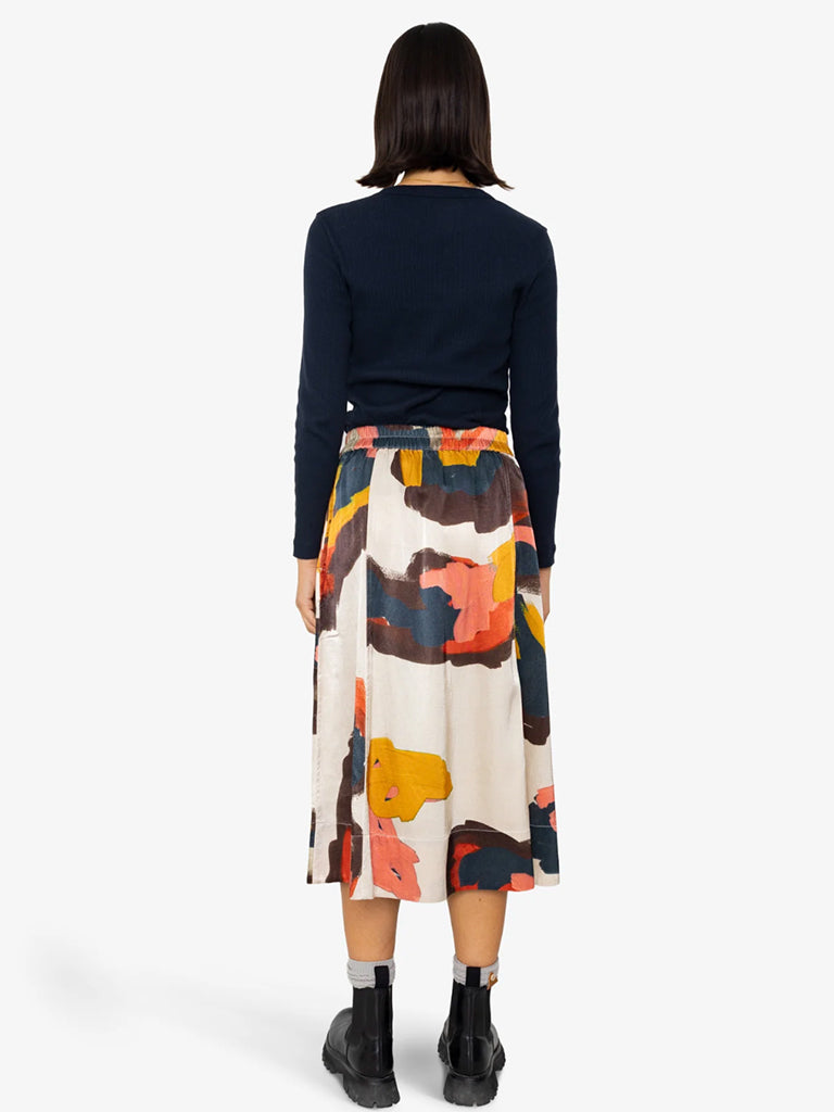 Folk Full Seam Skirt in Impasto Satin Print