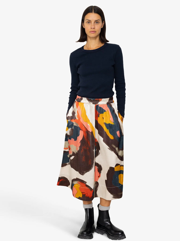 Folk Full Seam Skirt in Impasto Satin Print