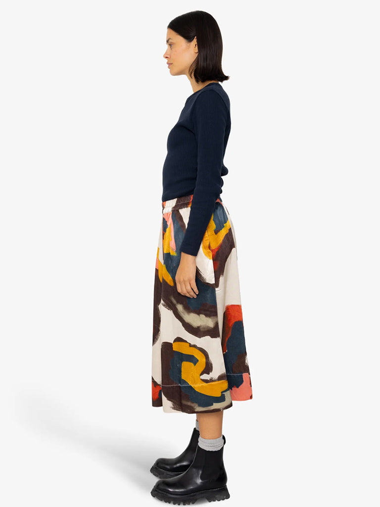 Folk Full Seam Skirt in Impasto Satin Print