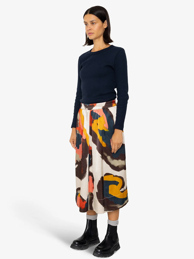 Folk Full Seam Skirt in Impasto Satin Print