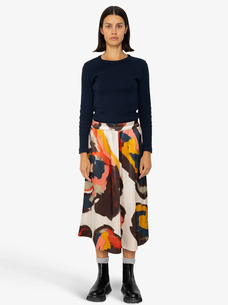 Folk Full Seam Skirt in Impasto Satin Print