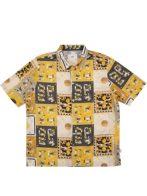 Folk Gabe Shirt in Lemon Tile Wave
