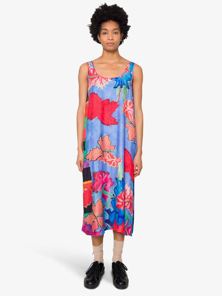 Folk Slip Dress in Blue Tulip