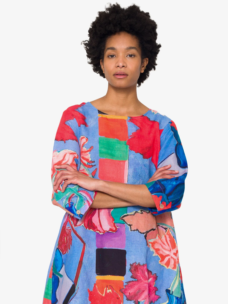 Folk Joanna Day Dress in Blue Tulip