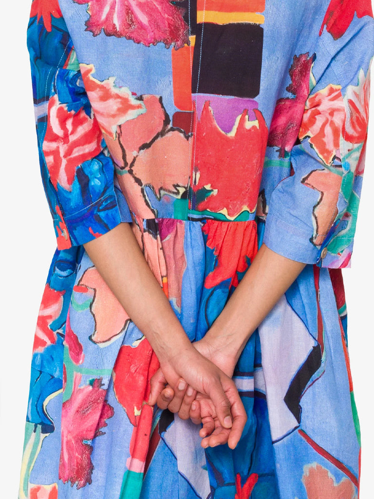 Folk Joanna Day Dress in Blue Tulip