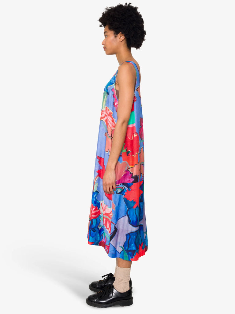 Folk Slip Dress in Blue Tulip