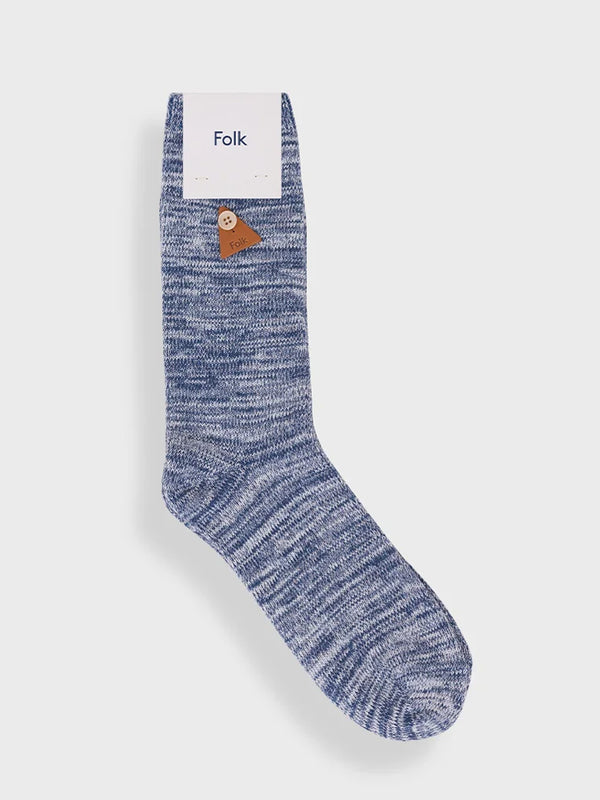 Folk Melange Socks in Ecru Soft Blue Mix