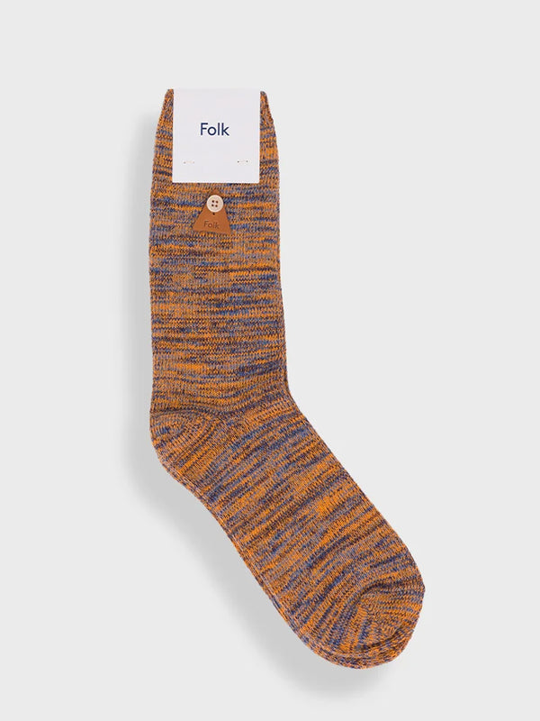 Folk Melange Socks in Orange Soft Blue Mix