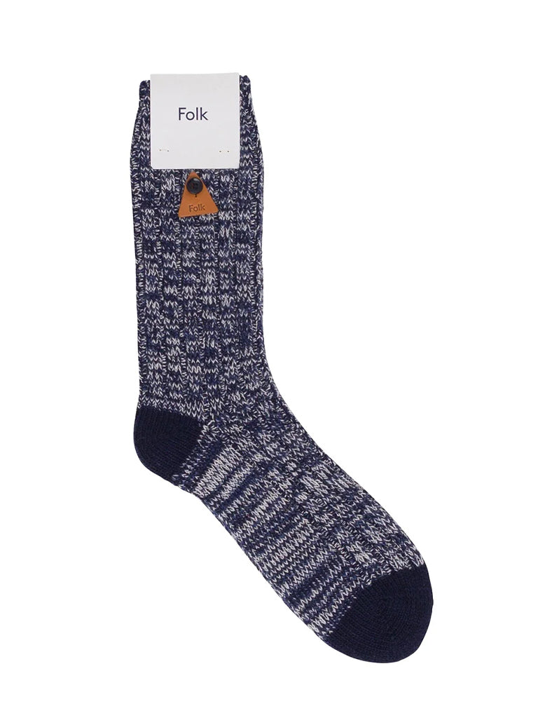 Folk Melange Wool Sock in Navy Melange