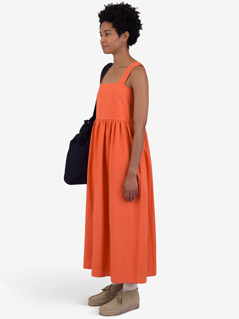 Folk Midi Day Dress in Dark Orange