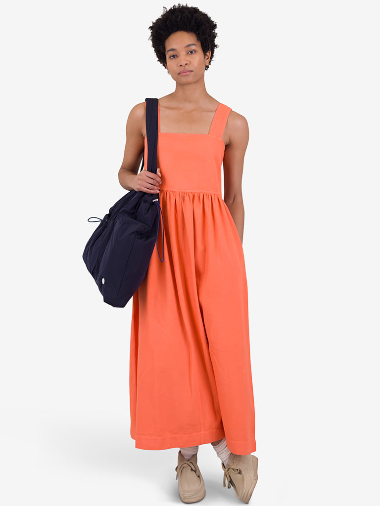 Folk Midi Day Dress in Dark Orange