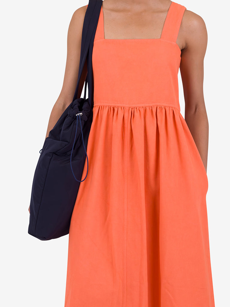 Folk Midi Day Dress in Dark Orange