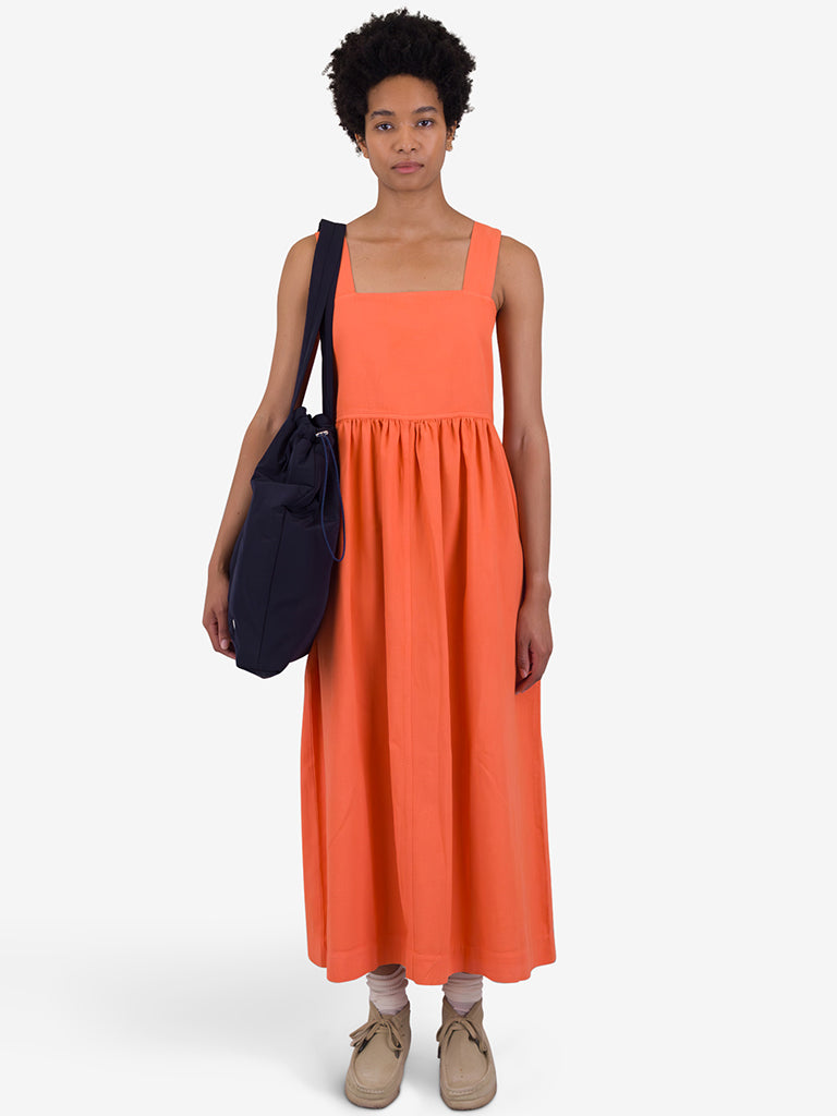 Folk Midi Day Dress in Dark Orange