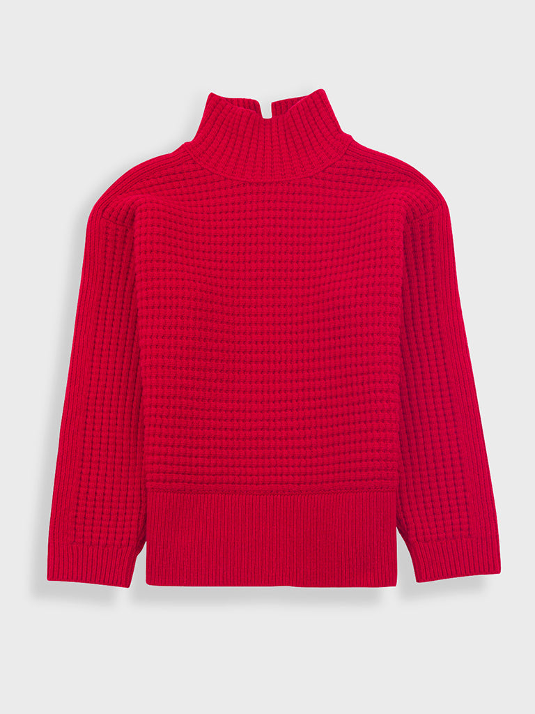 Folk Open Funnel Neck Jumper in Carnation