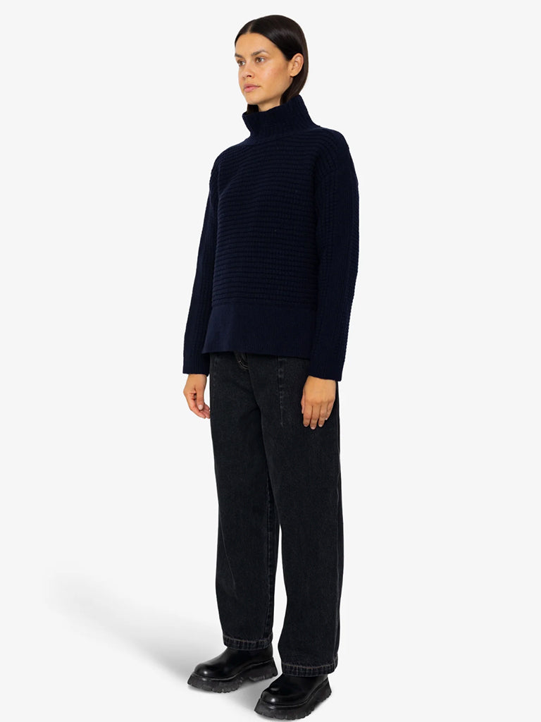 Folk Open Funnel Neck Jumper in Navy