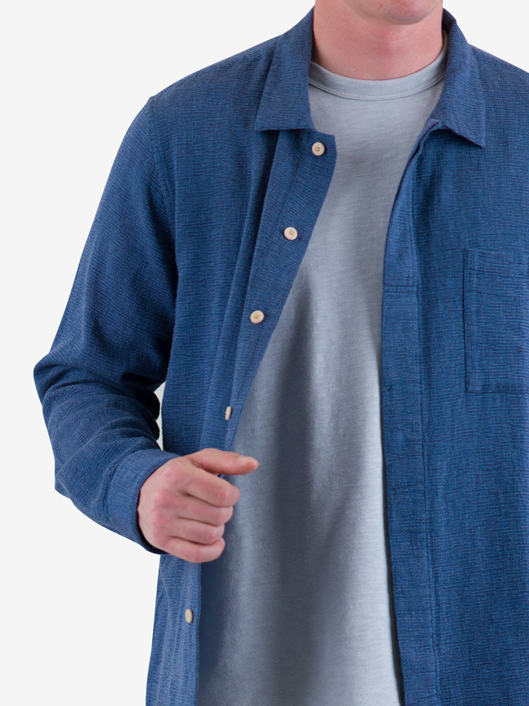 Folk Patch Fit Shirt in Indigo Basketweave