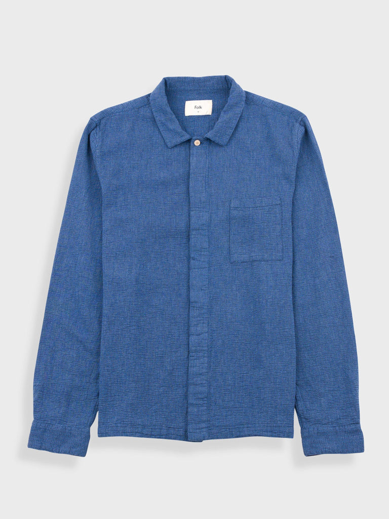 Folk Patch Fit Shirt in Indigo Basketweave