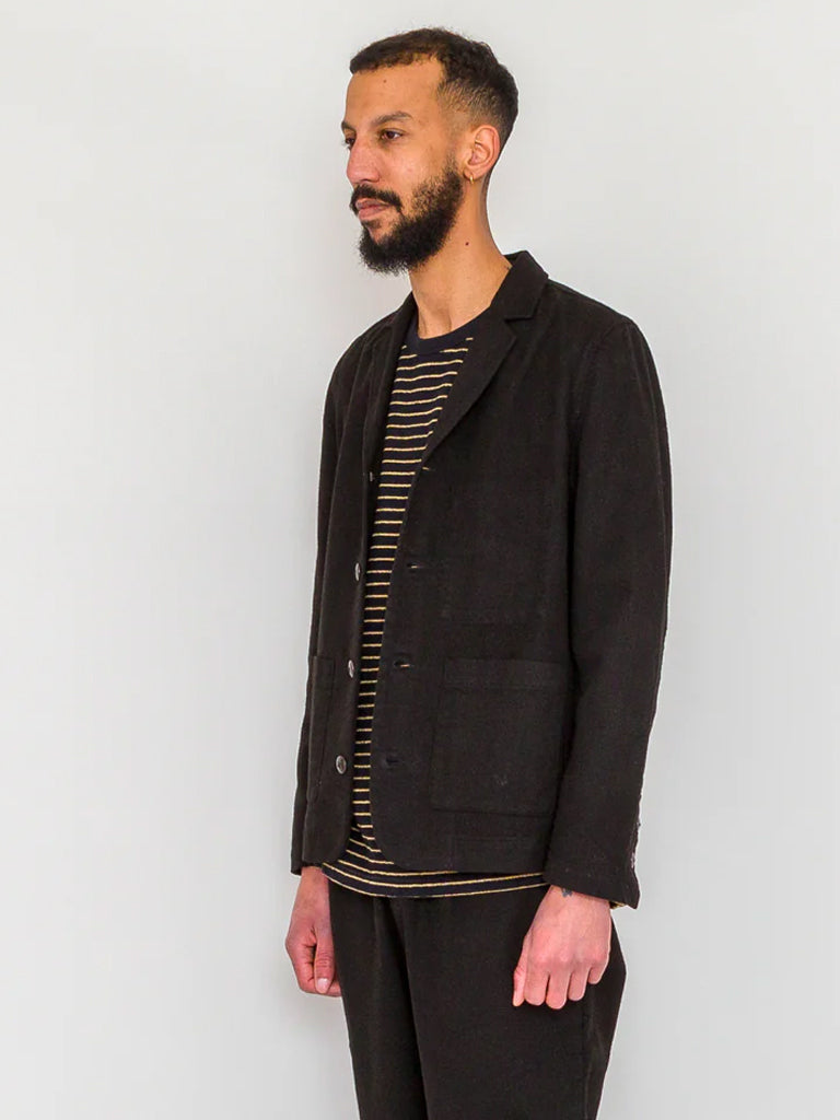 Folk Patch Jacket in Black Moleskin