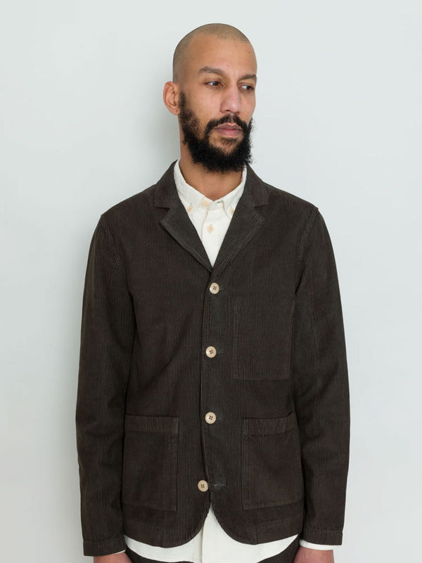 Folk Patch Jacket in Black Olive Cord