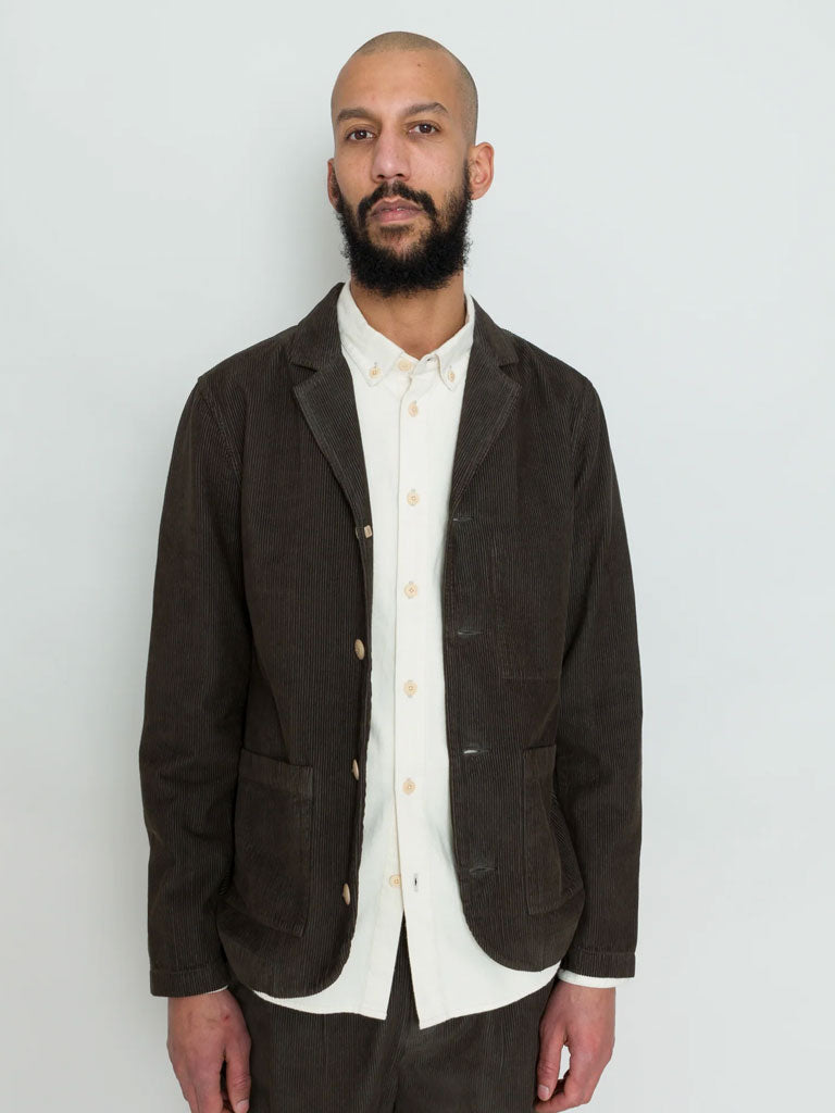 Folk Patch Jacket in Black Olive Cord