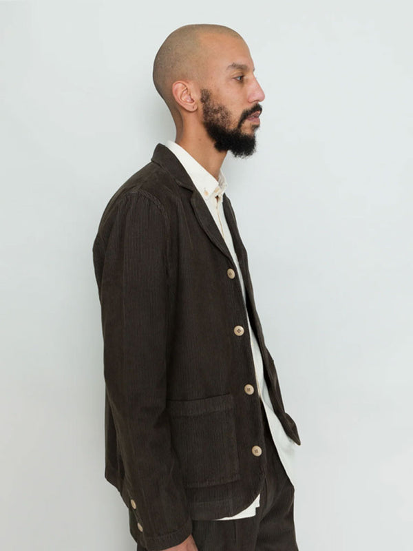 Folk Patch Jacket in Black Olive Cord