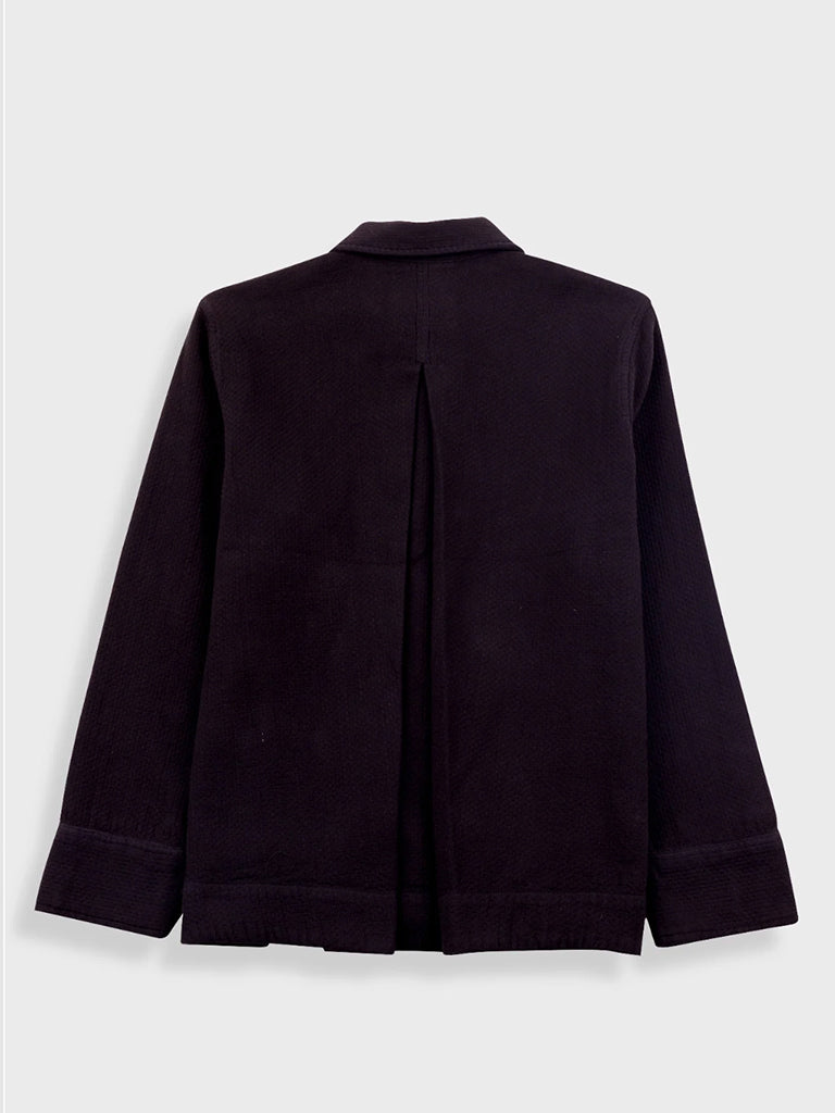 Folk Pleated Shirt in Black Basketweave