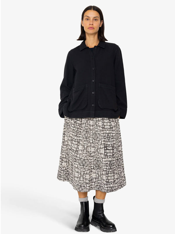 Folk Pleated Shirt in Black Basketweave
