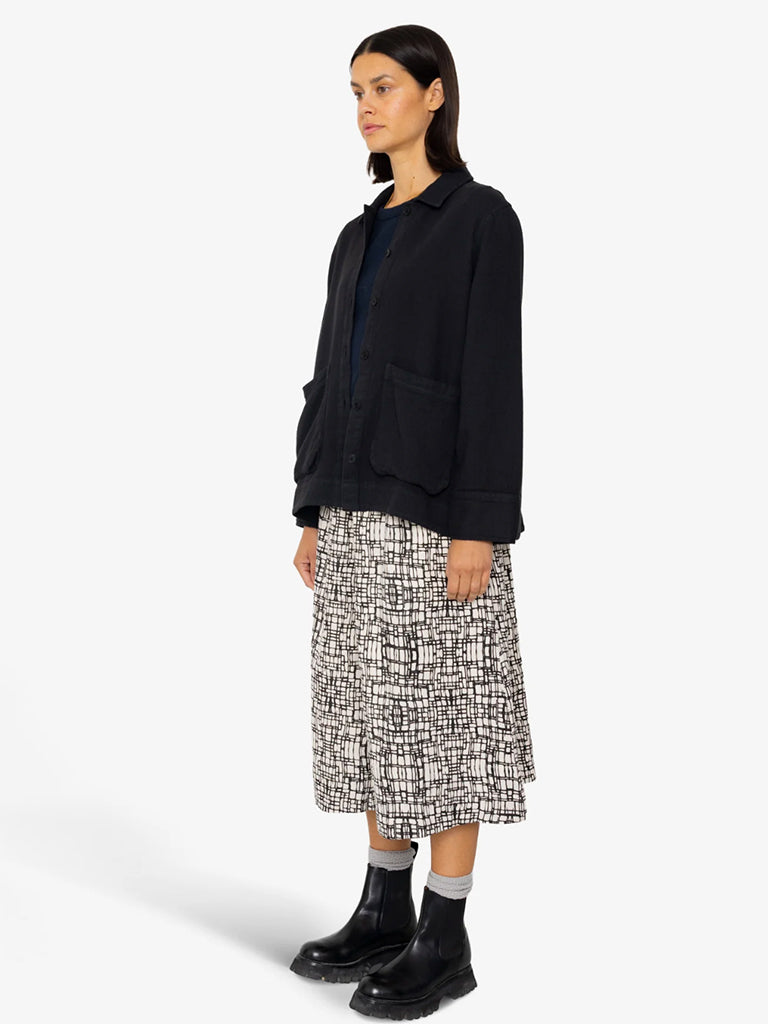 Folk Pleated Shirt in Black Basketweave