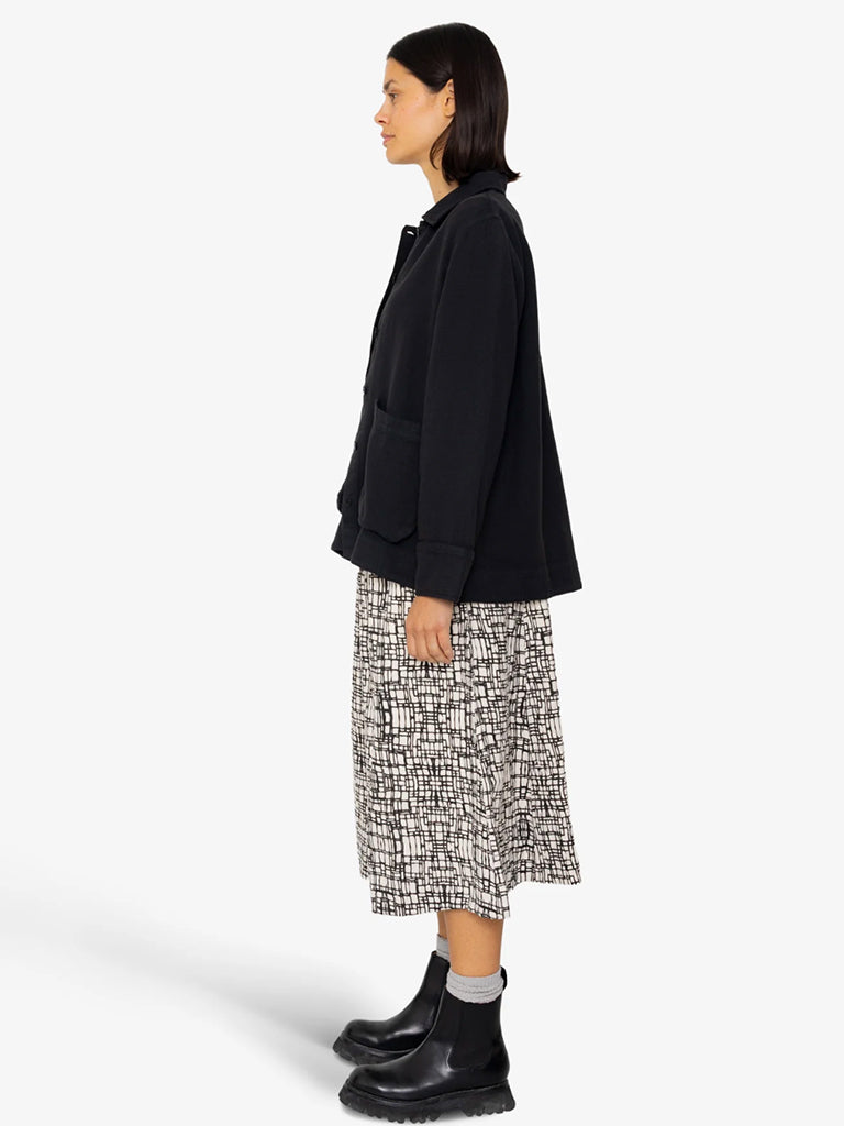 Folk Pleated Shirt in Black Basketweave